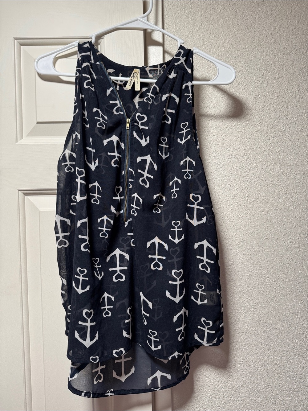 Live 4 Truth Navy Anchor Print Sleeveless Zip-Front Camisole